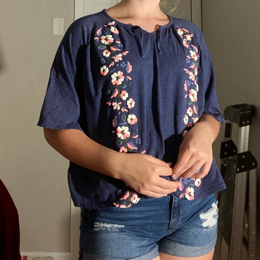 Old Navy floral and navy blue shirt